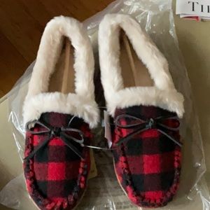 J Crew Size 9 Buffalo Check Moccasins—Red/Black